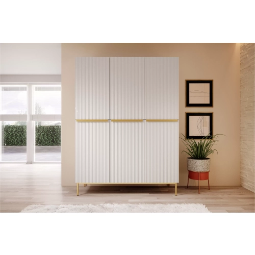 Szafa Nicole 150 cm z półkami - biały mat / złote nóżki